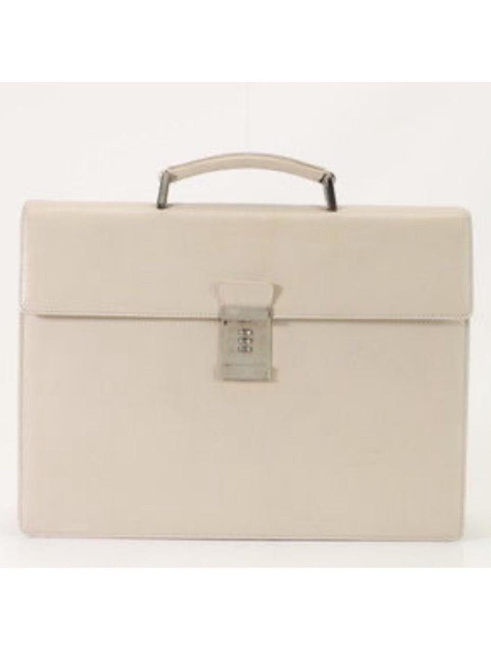 PRADA Ivory White Saffiano Leather Slim Flap Briefcase Laptop Bag With Lock